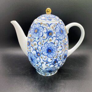 Vintage Lomonosov USSR Winding Twig Bindweed Blue Gold Porcelain Coffee Pot